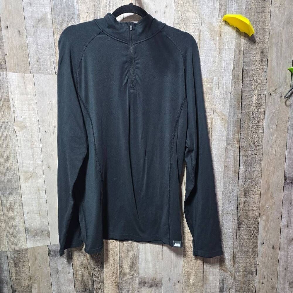 REI Co-op Black Quarter Zip Baselayer Sweatshirt Large Basic Outdoor Hiking